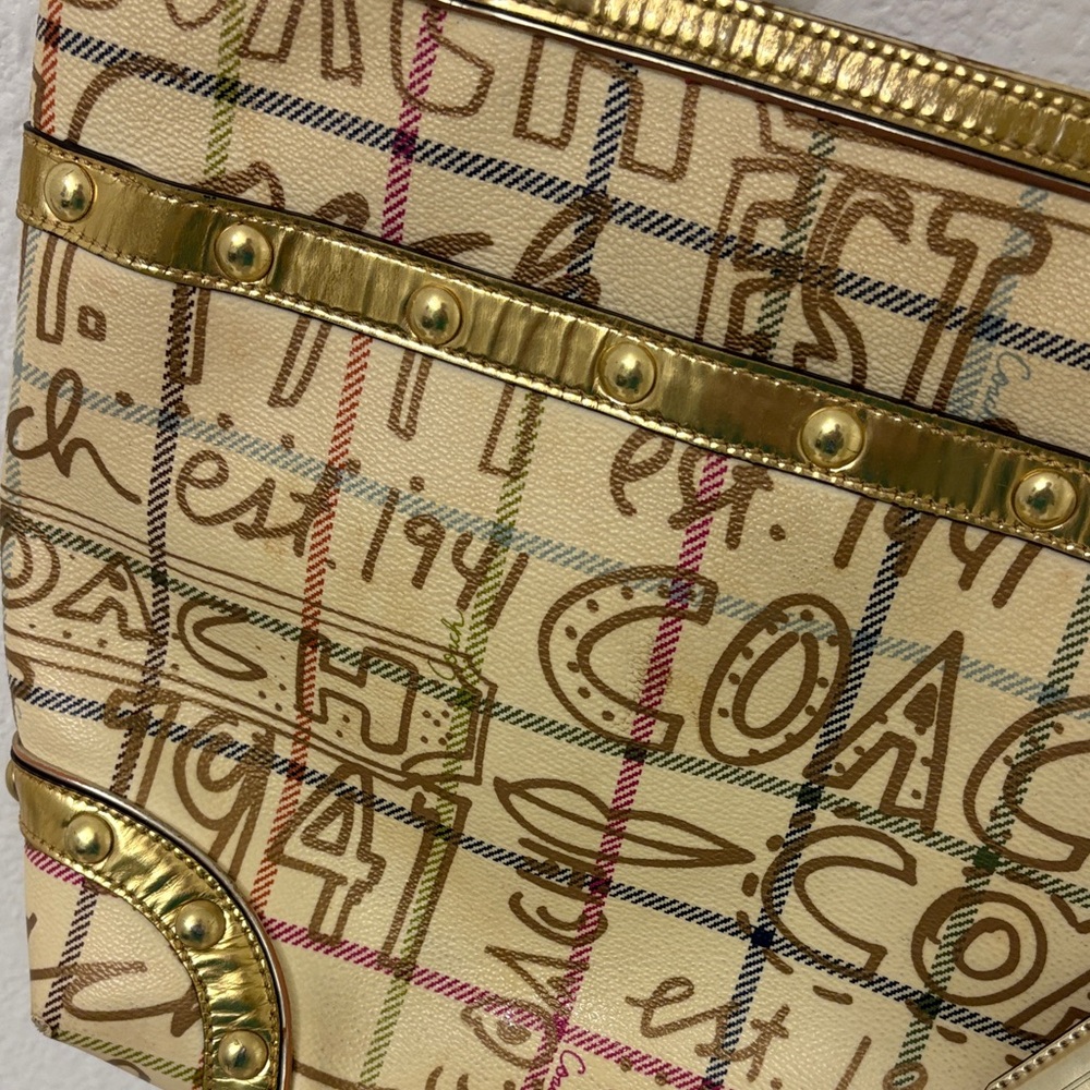 Coach Y2K Gold and Tan Graphic Tote Bag - Picture 4 of 16